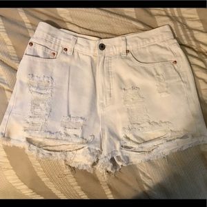 Women’s high waisted white jean shorts